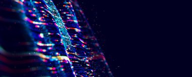 Büyük veri dijital akış dalgalarını özetle. Bilgi akışı konsepti. LLM öğrenme süreci, yapay zeka teknolojisi. Kuantum hesaplaması