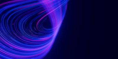 Çarpık veri ışık hızı akışı. Kuantum hesaplamasının soyut yuvarlak dijital veri akışı. DOF ile kubit dalgalarının siber uzayı. Modern teknoloji bilgi iletimi