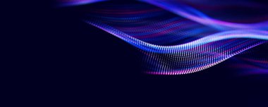 Parçacıkların soyut dalgası. Büyük veri dijital akış konsepti. LLM öğrenme süreci, yapay zeka teknolojisi. Kuantum hesaplaması. metin için yer ile.