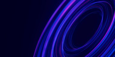 Dairesel veri ışık hızı akışına yakın çekim. Kuantum hesaplamasının soyut yuvarlak dijital veri akışı. DOF ile kubit dalgalarının siber uzayı. Modern teknoloji bilgi iletimi