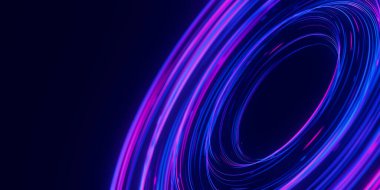 Dairesel veri ışık hızı akışına yakın çekim. Kuantum hesaplamasının soyut yuvarlak dijital veri akışı. DOF ile kubit dalgalarının siber uzayı. Modern teknoloji bilgi iletimi