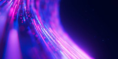 Büyük veri ışık hızı akışının kapanışı. Kuantum hesaplamasının soyut dijital veri akışı. Qubit iz dalgalarının siber uzayı. Modern teknoloji bilgi iletimi