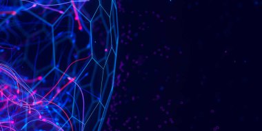 Kuantum hesaplama kubit küre hücresinin soyut yakın çekim makrosu. Siber yapay zekanın atomaltı desenleri. Gelecekçi teknoloji konsepti. Metin için yer