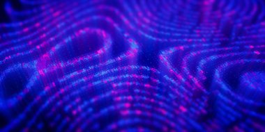 Büyük Veri kümeleri karmaşık grafiği. Kuantum hesaplama kalıpları. Yapay zeka teknolojisi sinirsel bağlantılarının siber uzayı. Fütürist grafik. Dijital bilgi sunumu