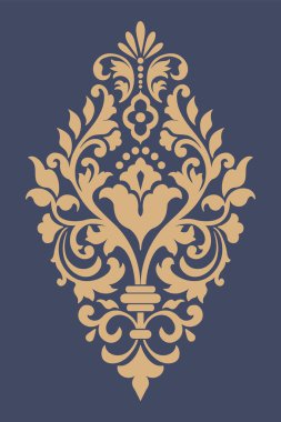 Vektör damask şablon ögesi. Çiçekli barok süs desenli tasarım. Eski Viktorya dönemi arabesk motifi