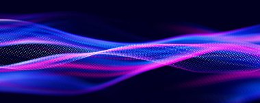 Parçacıkların soyut dalgası. Büyük veri dijital akış konsepti. LLM öğrenme süreci, yapay zeka teknolojisi. Kuantum hesaplaması