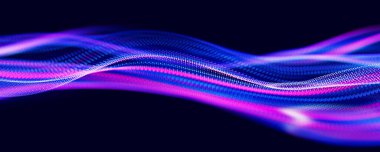 Parçacıkların soyut dalgası. Büyük veri dijital akış konsepti. LLM öğrenme süreci, yapay zeka teknolojisi. Kuantum hesaplaması