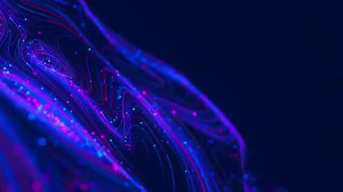 Fütürist siber uzayda büyük veri girdaplarının yakın çekimi. Quantum dijital ağındaki veri akışı. DOF ile neon qubit akışı