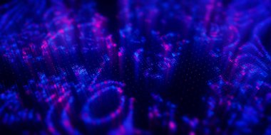 Büyük Veri kümeleri karmaşık grafiği. Kuantum hesaplama kalıpları. Yapay zeka teknolojisi sinirsel bağlantılarının siber uzayı. Fütürist grafik. Dijital bilgi sunumu