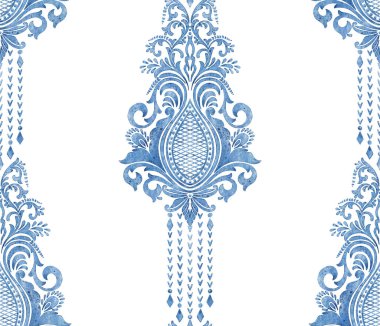 Suluboya damaske desen elementi. Klasik klasik İspanyol kumaşı, duvar kağıtları için pürüzsüz doku, tekstil.