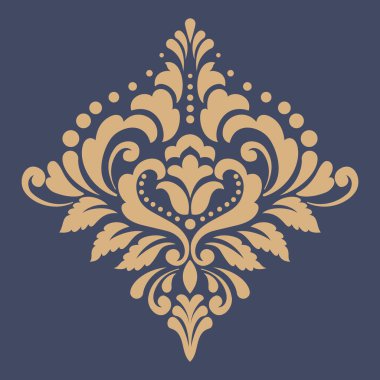 Vektör damask şablon ögesi. Çiçekli barok süs desenli tasarım. Eski Viktorya dönemi arabesk motifi