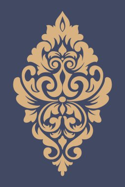 Vektör damask şablon ögesi. Çiçekli barok süs desenli tasarım. Eski Viktorya dönemi arabesk motifi
