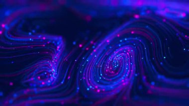 Fütürist siber uzayda büyük veri girdabı kalıpları. Quantum dijital ağındaki veri akışı. DOF ile neon qubit akışı