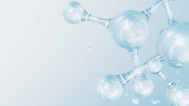 3D soyut parlak cam moleküler yapılar. Kozmetik kollajen serumu, nemlendirici su, vitamin, cilt bakımı için hyaluronik asit. Sağlık hizmetleri kavramı.