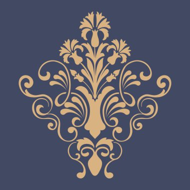 Vektör damask şablon ögesi. Çiçekli barok süs desenli tasarım. Eski Viktorya dönemi arabesk motifi