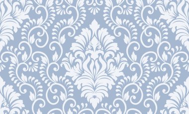 Damask modern kaşmir mavi pürüzsüz desen elementi. Klasik klasik İspanyol kumaşı, duvar kağıtları için pürüzsüz doku, tekstil.