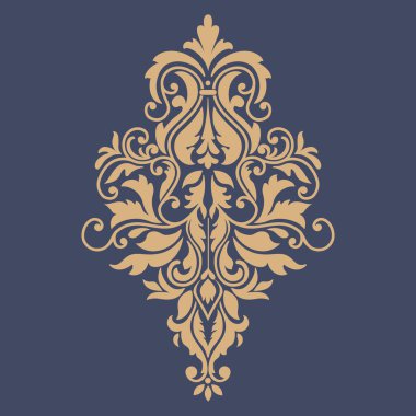 Vektör damask şablon ögesi. Çiçekli barok süs desenli tasarım. Eski Viktorya dönemi arabesk motifi
