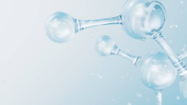 3D soyut parlak cam moleküler yapılar. Kozmetik kollajen serumu, nemlendirici su, vitamin, cilt bakımı için hyaluronik asit. Sağlık hizmetleri kavramı.