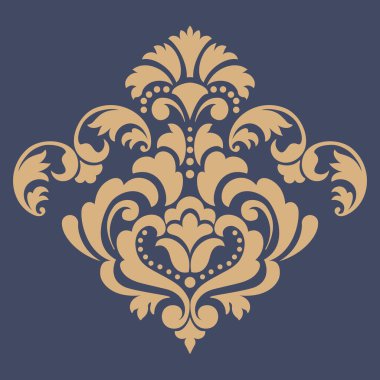 Vektör damask şablon ögesi. Çiçekli barok süs desenli tasarım. Eski Viktorya dönemi arabesk motifi