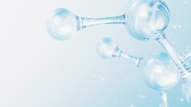 3d soyut parlak cam moleküler yapılar hareket arka planı. Kozmetik kollajen serumu, esans yağı, vitamin, cilt bakımı için hyaluronik asit. Sağlık konsepti döngü animasyonu.