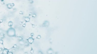 3d soyut parlak cam moleküler yapılar hareket arka planı. Kozmetik kollajen serumu, esans yağı, vitamin, cilt bakımı için hyaluronik asit. Sağlık konsepti döngü animasyonu.