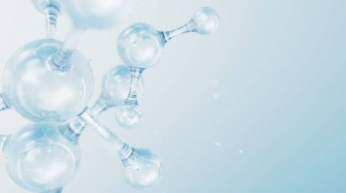 3D soyut parlak cam moleküler yapılar. Kozmetik kollajen serumu, nemlendirici su, vitamin, cilt bakımı için hyaluronik asit. Sağlık hizmetleri kavramı.