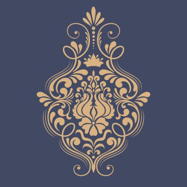 Vektör damask şablon ögesi. Çiçekli barok süs desenli tasarım. Eski Viktorya dönemi arabesk motifi