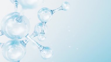 3d soyut parlak cam moleküler yapılar hareket arka planı. Kozmetik kollajen serumu, esans yağı, vitamin, cilt bakımı için hyaluronik asit. Sağlık konsepti döngü animasyonu.