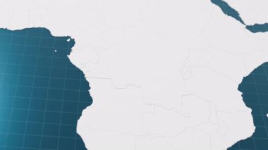 Demokratik Kongo Cumhuriyeti 3d haritasının beyaz renkli diğer ülkelerle çevrili işaretçi iğnesiyle vurgulanıyor. Sınır animasyonlu siyasi harita. 3d hazırlayıcı