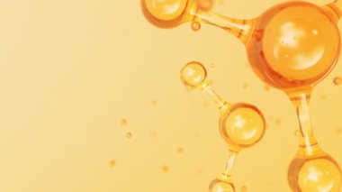 3d soyut altın cam moleküler yapılar hareket arka planı. Kozmetik kollajen serumu, esans yağı, vitamin, cilt bakımı için hyaluronik asit. Sağlık konsepti döngü animasyonu.