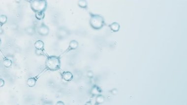 3d soyut parlak cam moleküler yapılar hareket arka planı. Kozmetik kollajen serumu, esans yağı, vitamin, cilt bakımı için hyaluronik asit. Sağlık konsepti döngü animasyonu.