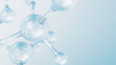 3D soyut parlak cam moleküler yapılar. Kozmetik kollajen serumu, nemlendirici su, vitamin, cilt bakımı için hyaluronik asit. Sağlık hizmetleri kavramı.
