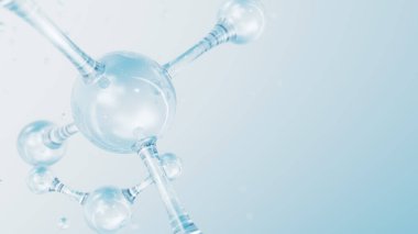 3D soyut parlak cam moleküler yapılar. Kozmetik kollajen serumu, nemlendirici su, vitamin, cilt bakımı için hyaluronik asit. Sağlık hizmetleri kavramı.