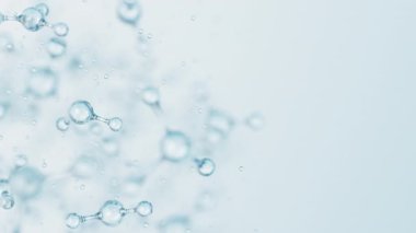 3d soyut parlak cam moleküler yapılar hareket arka planı. Kozmetik kollajen serumu, esans yağı, vitamin, cilt bakımı için hyaluronik asit. Sağlık konsepti döngü animasyonu.