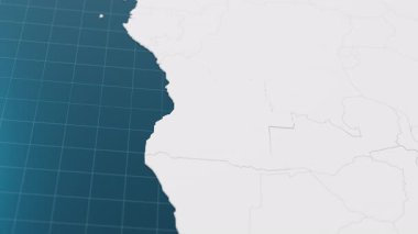 Angola 'nın mavi, 3 boyutlu haritası ve diğer ülkelerle çevrili beyaz raptiyeli. Sınır animasyonlu siyasi harita. 3d hazırlayıcı