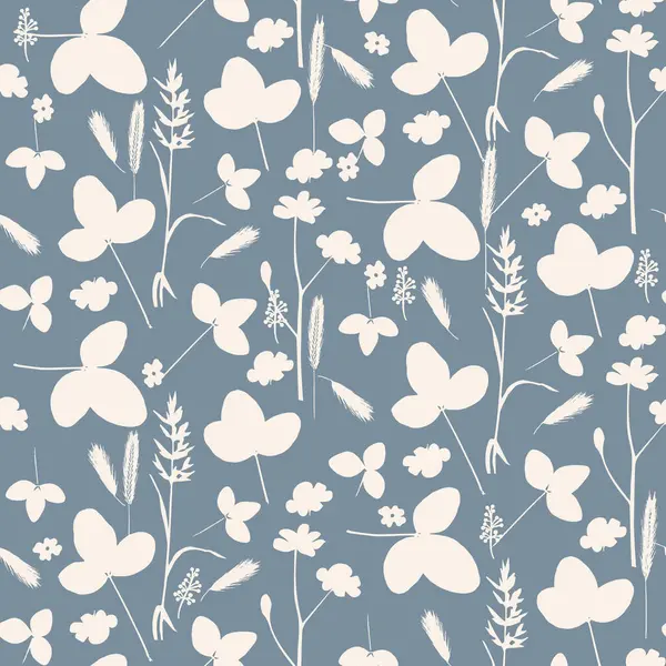Çiçeksiz, şirin desenli, çayır çiçekleri siluetleri olan. Çiçek vektör illüstrasyon arka planı. Kırsal vintage biçimi, tekstil veya duvar kağıtları ile yazdır