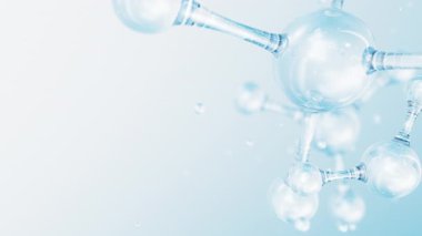3d soyut parlak cam moleküler yapılar hareket arka planı. Kozmetik kollajen serumu, esans yağı, vitamin, cilt bakımı için hyaluronik asit. Sağlık konsepti döngü animasyonu.