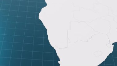 Üzerinde Namibya 'nın mavi 3d haritası ve diğer beyaz ülkelerle çevrili işaretleyici iğnesi olan bir nokta. Sınır animasyonlu siyasi harita. 3d hazırlayıcı