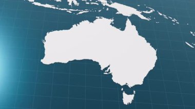 Mavi Avustralya 3d haritası, diğer beyaz ülkelerle çevrili. Sınır animasyonlu siyasi harita. 3d hazırlayıcı.