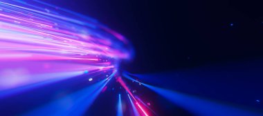 Sonsuzluğa doğru büyük veri ışık hızı izi akışının yakınlaştırılması. Kuantum hesaplamasının soyut dijital veri akışı. Qubit izlerinin siber uzayı. Modern teknoloji bilgi iletimi