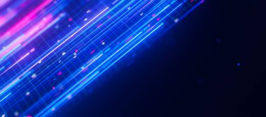 Büyük veri ışık hızı yukarı doğru akışı ve metin için bir yer. Kuantum hesaplamasının soyut dijital veri akışı. Qubit izlerinin siber uzayı. Modern teknoloji bilgi iletimi