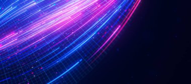 Büyük veri ışık hızı akışının kapanışı. Kuantum hesaplamasının soyut dijital veri akışı. Qubit iz dalgalarının siber uzayı. Modern teknoloji bilgi iletimi