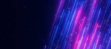 Büyük veri ışık hızı yukarı doğru akışı ve metin için bir yer. Kuantum hesaplamasının soyut dijital veri akışı. Qubit izlerinin siber uzayı. Modern teknoloji bilgi iletimi