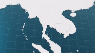 Mavi Tayland 3D haritası. Sivri uçlu iğne diğer ülkelerle çevrili. Sınır animasyonlu siyasi harita. 3d hazırlayıcı.