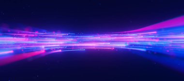 Bigdata ışık hızı veri akışının içinde. Kuantum hesaplamasının soyut dijital veri akışı. Qubit izlerinin siber uzayı. Modern teknoloji bilgi iletimi