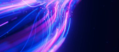 Inside Bigdata light speed data flow closeup. Abstract digital data stream of quantum computing. Cyberspace of qubit trails. Modern tech information transmission