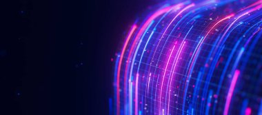Büyük veri ışık hızı veri akışı yakın çekim. Kuantum hesaplamasının soyut dijital veri akışı. Qubit izlerinin siber uzayı. Modern teknoloji bilgi iletimi