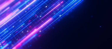 Büyük veri ışık hızı yukarı doğru akışı ve metin için bir yer. Kuantum hesaplamasının soyut dijital veri akışı. Qubit izlerinin siber uzayı. Modern teknoloji bilgi iletimi