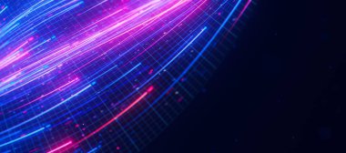 Büyük veri ışık hızı akışının kapanışı. Kuantum hesaplamasının soyut dijital veri akışı. Qubit iz dalgalarının siber uzayı. Modern teknoloji bilgi iletimi