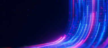 Bigdata light speed data flow upward. Abstract digital data stream of quantum computing. Cyberspace of qubit trails. Modern tech information transmission